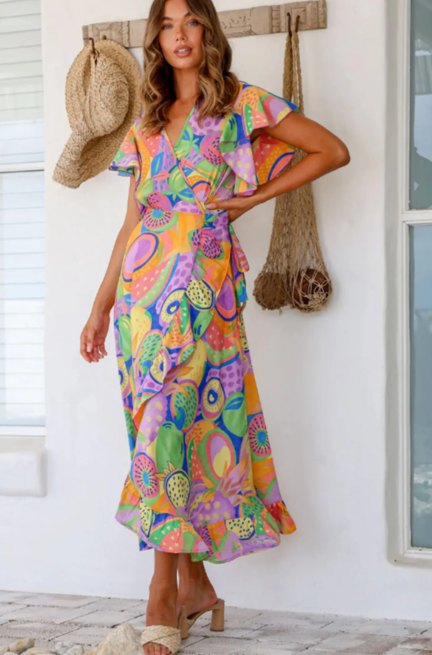 Ava Wrap Dress - Melon - LT3