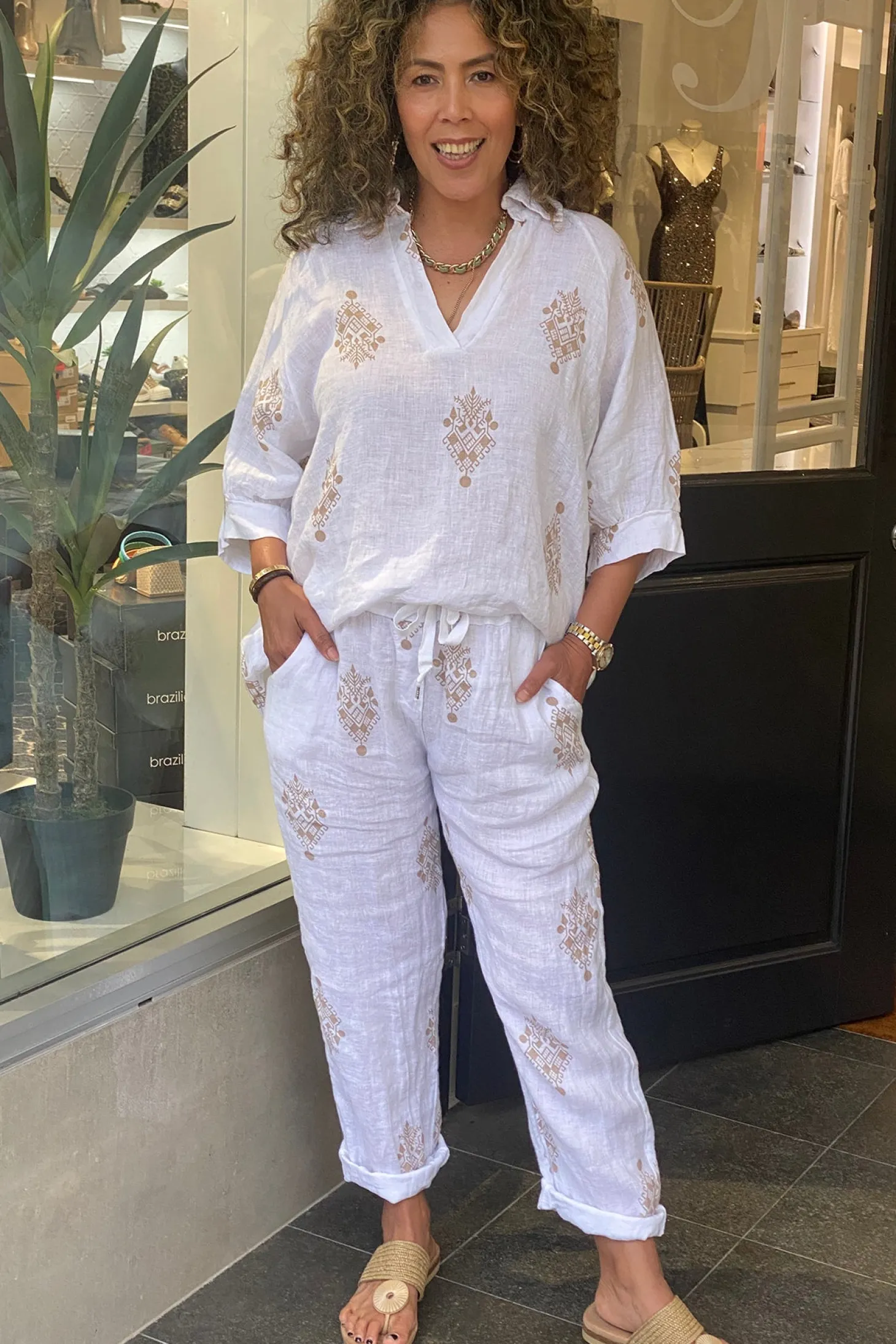 Aztec Print Top - White - CG44