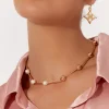Ball Pearl Half/Half Short Necklace - Cream/Gold - AD10