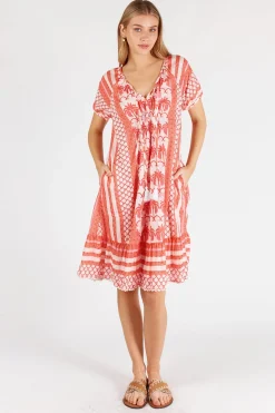 Blakely Shirred Dress - Melon - LL45
