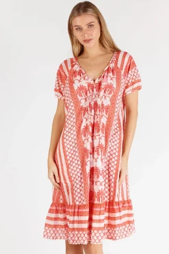 Blakely Shirred Dress - Melon - LL45