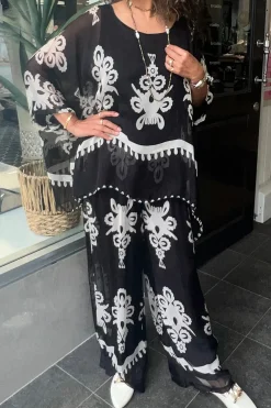 Blossom Print Pants - Black/White - CG37