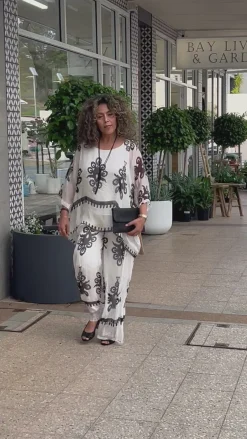 Blossom Print Pants - White/Black - CG37