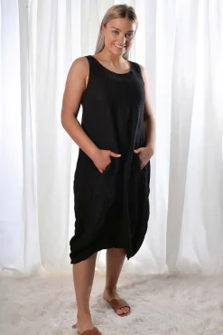 Camilla Linen Dress - Black - IC46