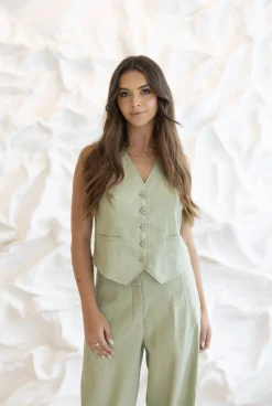 Carol Linen Mix Vest - Avocado - TT46