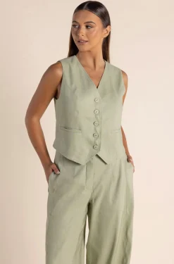 Carol Linen Mix Vest - Avocado - TT46