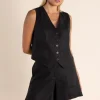 Carol Linen Mix Vest - Black - TT46