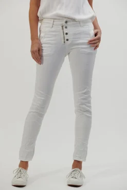 Classic Button Jeans - White - IS10