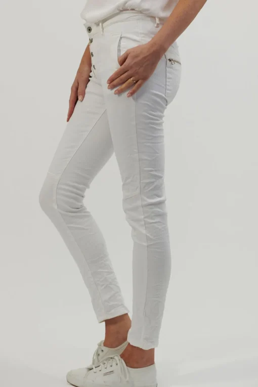 Classic Button Jeans - White - IS10