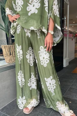 Clover Print Pants - Khaki/Cream - CG38