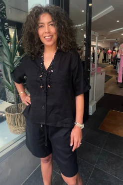 Drew Linen Shirt - Black - TT12