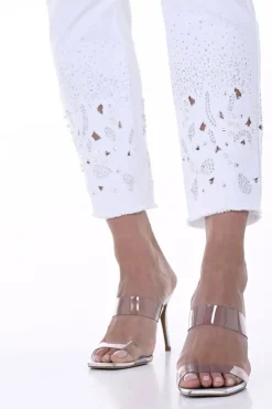 Embellished Ankle Jeans - White - FL13
