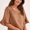 Flutter Sleeve Linen Top - Toffee - SS11