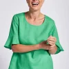 Flutter Sleeve Linen Top - Emerald - SS11