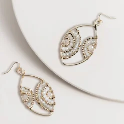 Gold & White Bead Teardrop Earrings - SM2