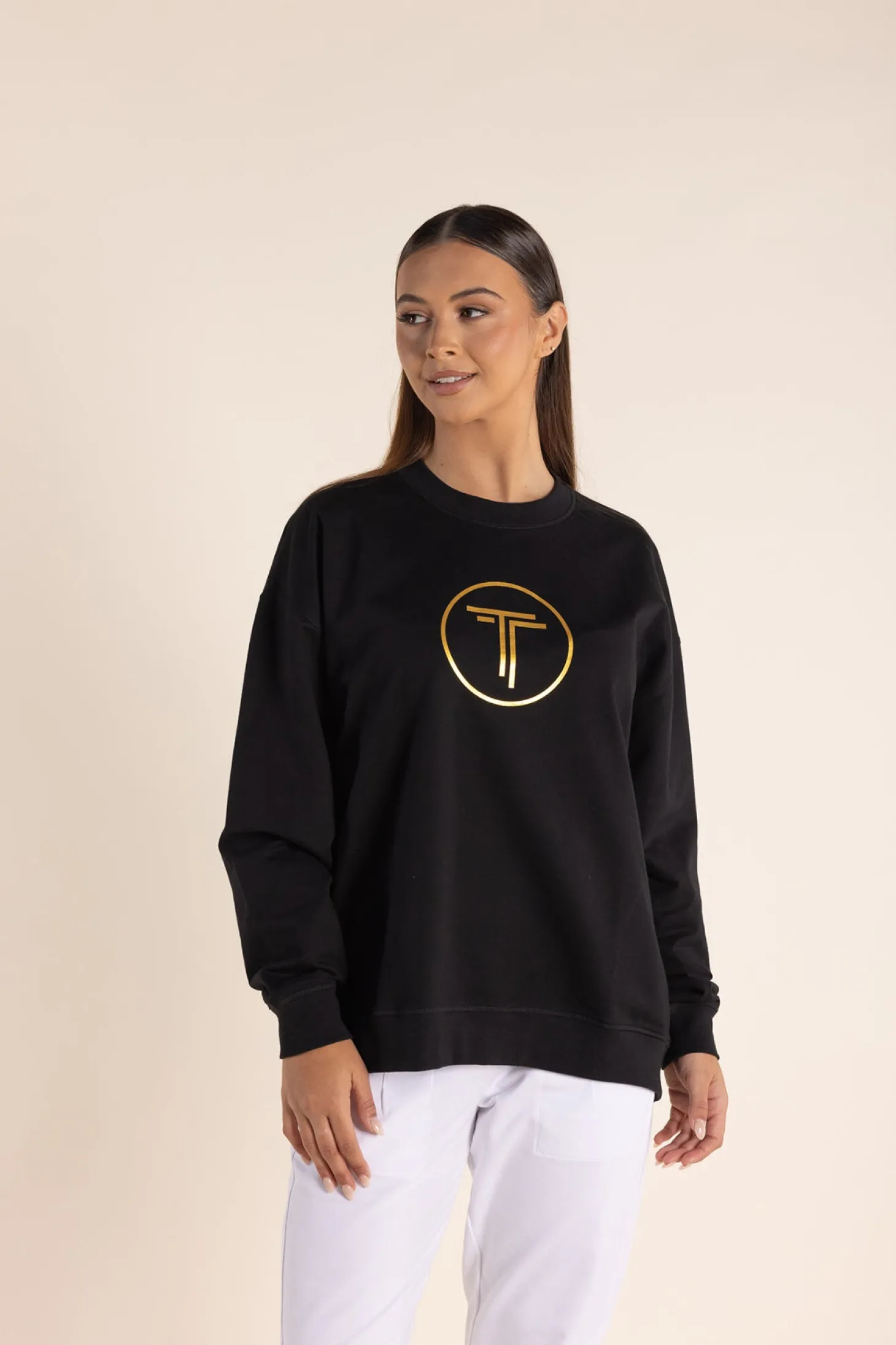 Harlyn Metallic Logo Sweat - Black - TT55