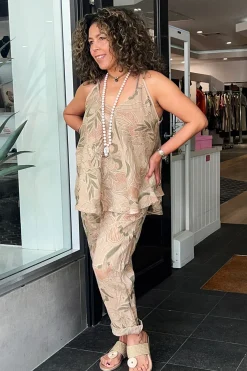 Holly Print Pants - Camel - CG42