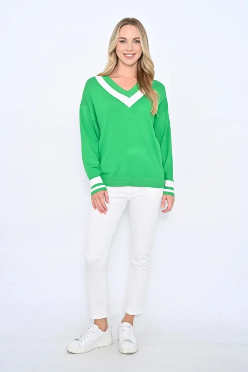 Jayla V-Neck Jumper - Green Apple - CC4
