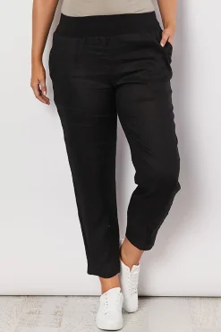 Jersey Waist Linen Pants - Black - GS3