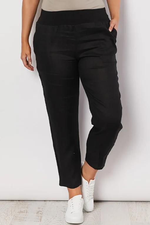 Jersey Waist Linen Pants - Black - GS3