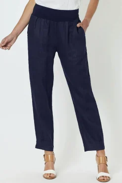 Jersey Waist Linen Pants - Navy - GS3