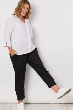 Jersey Waist Linen Pants - Black - GS3