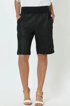 Jersey Waist Linen Shorts - Black - GS8