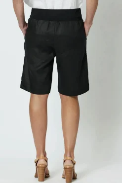 Jersey Waist Linen Shorts - Black - GS8