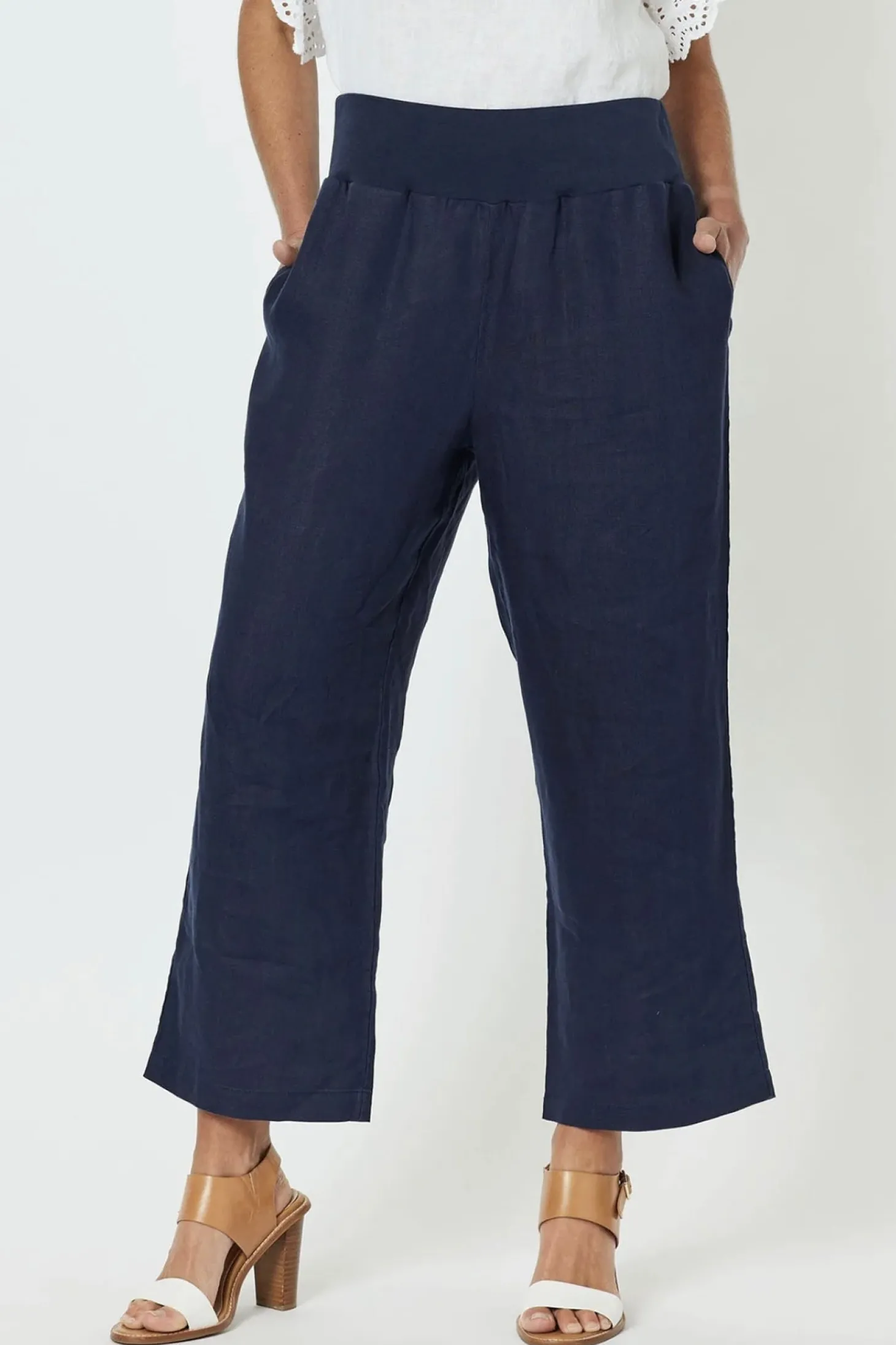 Lara Wide Leg Linen Pant - Navy - GS1