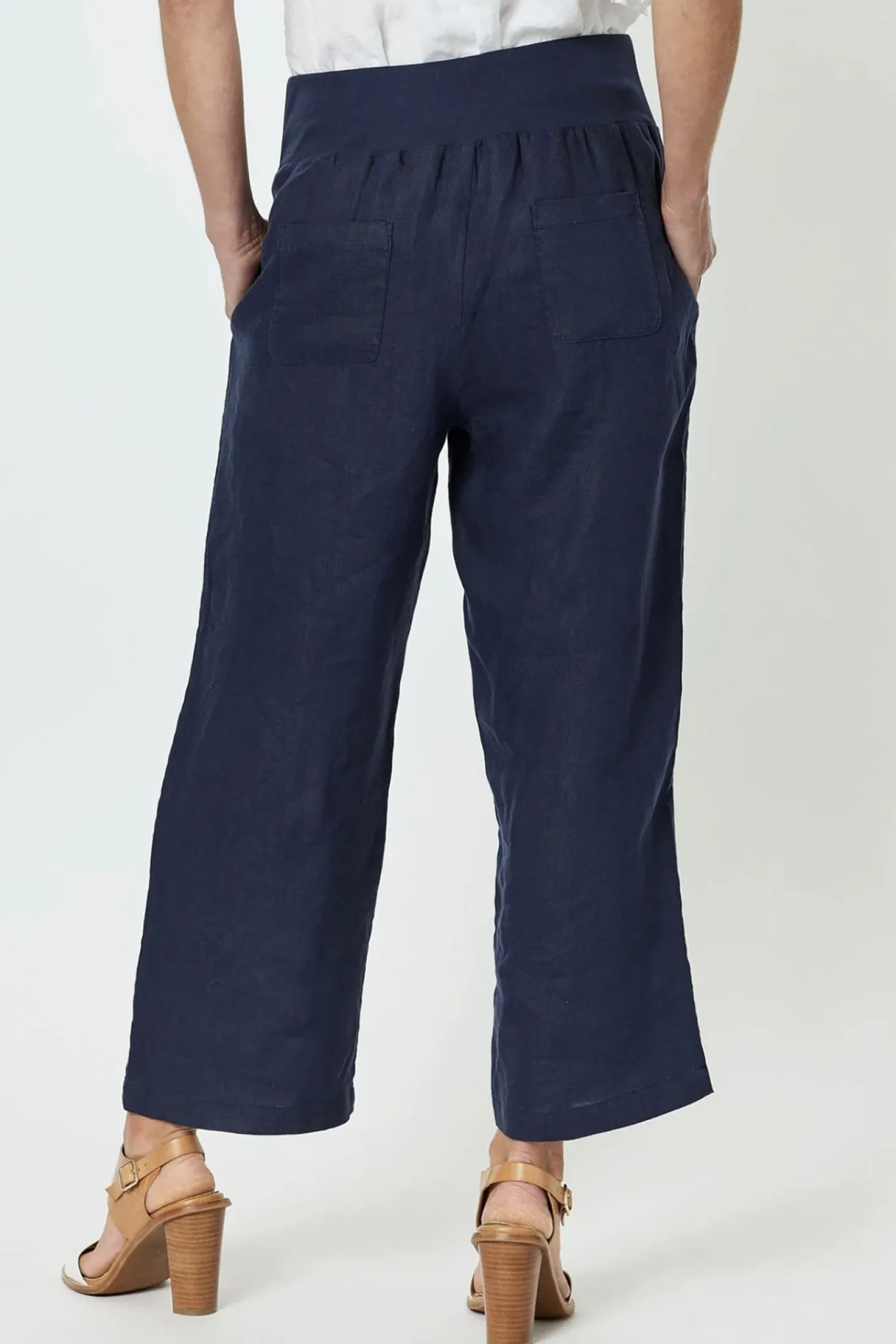 Lara Wide Leg Linen Pant - Navy - GS1