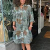 Lily Leaf Print Shirt Dress - Khaki - CG39