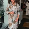 Lily Leaf Print Shirt Dress - Natural - CG39
