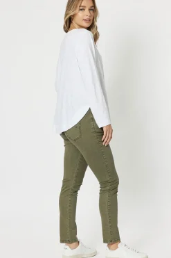 Lily Pull On Slim leg Jeans - Khaki - TZ17