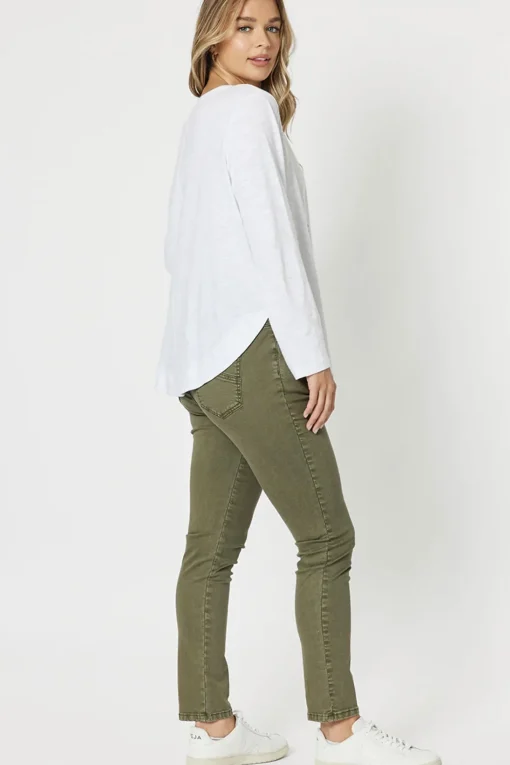 Lily Pull On Slim leg Jeans - Khaki - TZ17