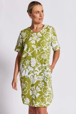 Linen Soft V Neck Dress - Vine - SS25