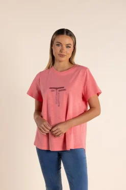Logo Sequin Crew Tee - Coral - TT53