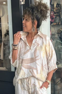 Lucy Print Top - Natural/Gold - CG48