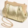 Mira Metallic Pleated Timber Frame Clutch - Gold - AD15