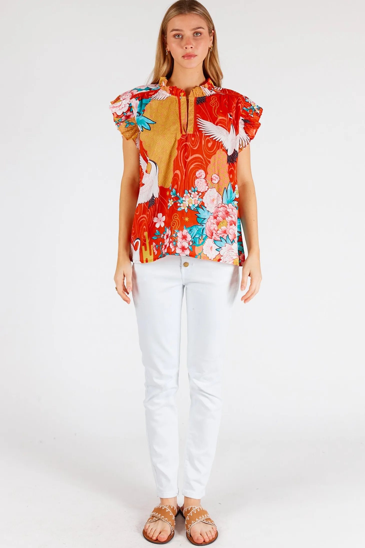 Mitzuki Ruffle Top - Red - LL41