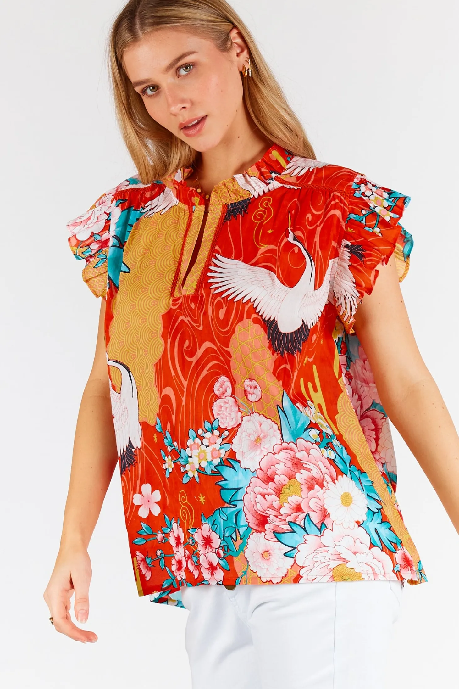 Mitzuki Ruffle Top - Red - LL41