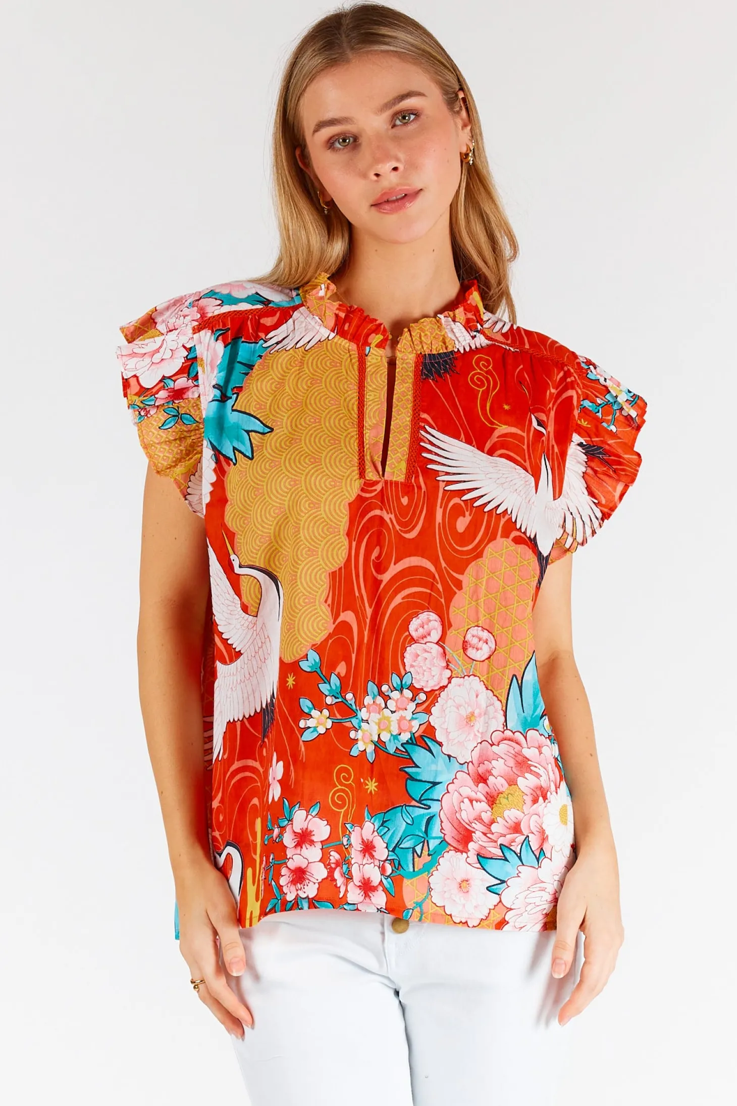 Mitzuki Ruffle Top - Red - LL41