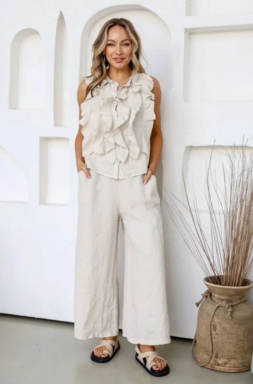 Parigi Linen Top - Sand - FA31