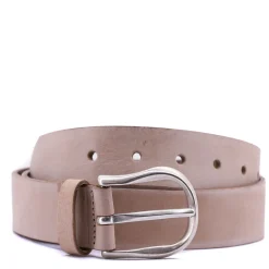 Polished Silver Buckle Belt | Taupe