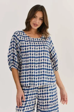 Round Neck Linen Top - Delta Blot - OJ28