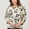 Round Neck Linen Top - Gingko Print - OJ13