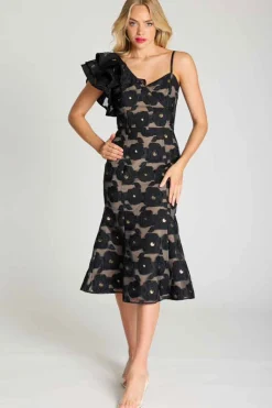 Selena Frill Dress - Black - ROM2