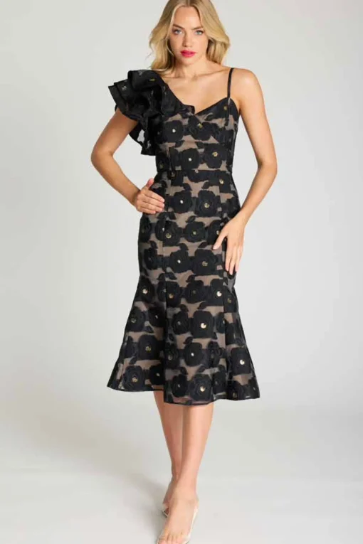 Selena Frill Dress - Black - ROM2
