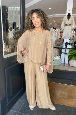 Silk Viscose Top - Tan - CG6