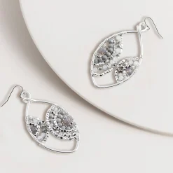 Sliver & Grey Bead Teardrop Earrings - SM2