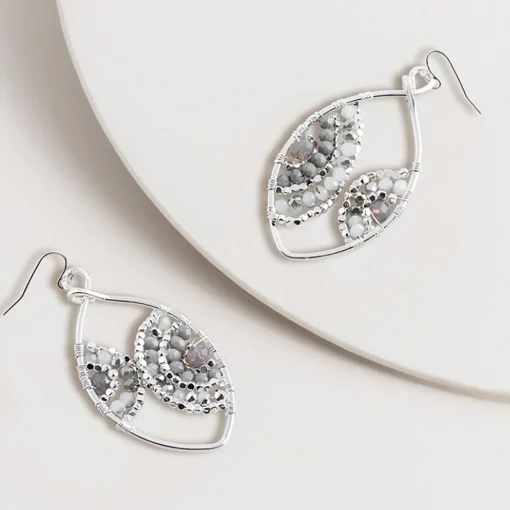 Sliver & Grey Bead Teardrop Earrings - SM2